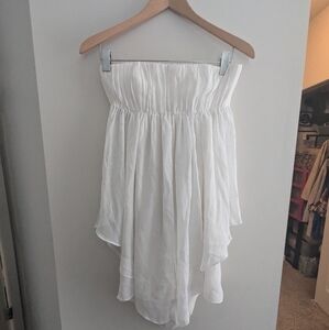 ALICE + OLIVIA Mini White Strapless Ruffle Dress